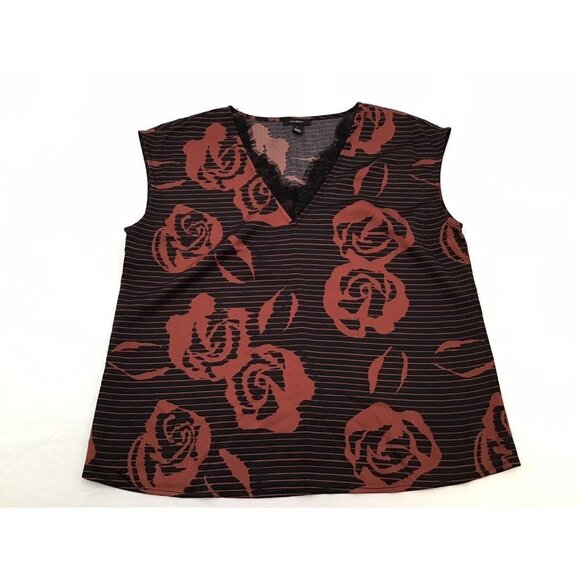 Halogen Womens Size Small Burgundy Rosette Stripe Lace Trim Sleeveless Blouse - Picture 1 of 6
